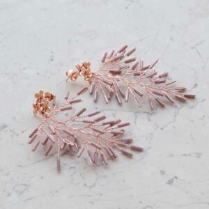 Pink fern wedding earrings