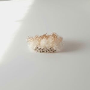 fermaglio ricamato con piume