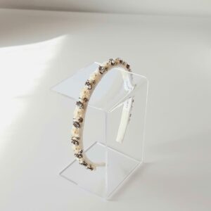 cerchietto ricamato con cristalli crema