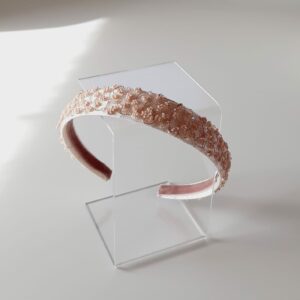 cerchietto piatto con ricamo di perline rosa cipria