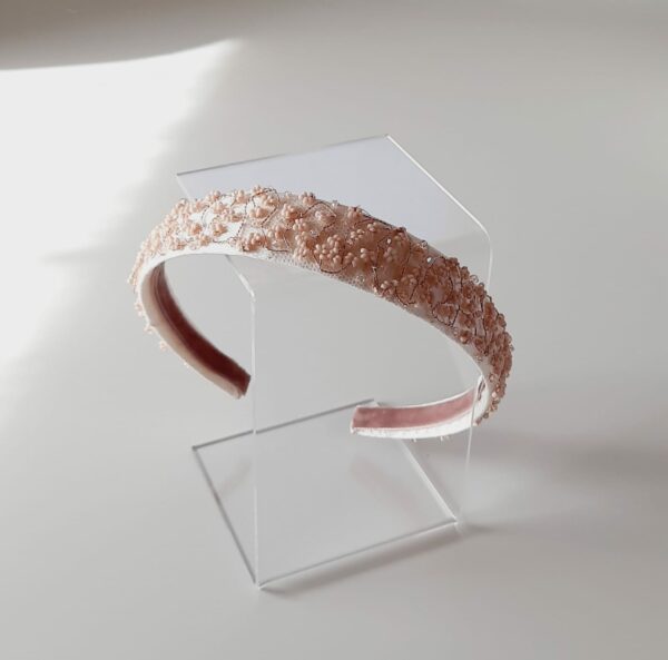 cerchietto piatto con ricamo di perline rosa cipria