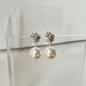 orecchini fiore rodio perle